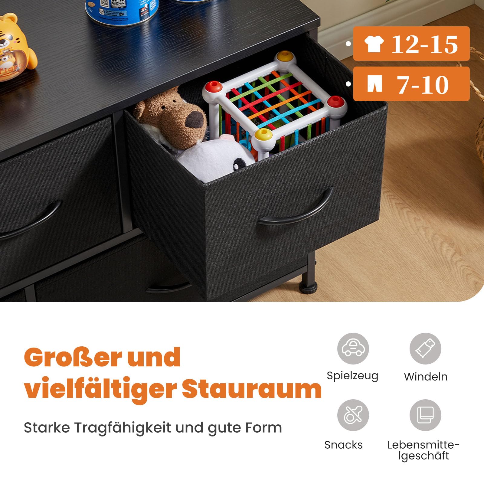 Sweetcrispy Kommode für Schlafzimmer, breite Schublade Kommode Organizer Storage Drawers Fabric Storage mit 5 Schubladen, kleine Kommode, TV Stand für Schlafzimmer, Schrank, Wohnzimmer, Kinderzimmer