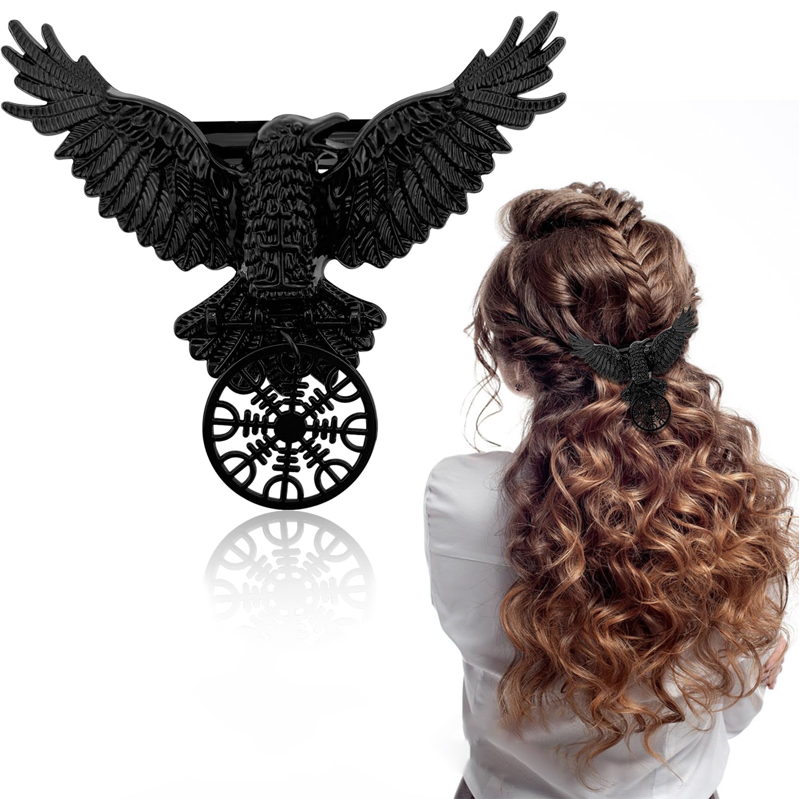 Viking Hair Accessories, Goth Hair Accessories, Black Raven Tousle Clip with Norse Runes, Vintage Metal Gothic Hairpins