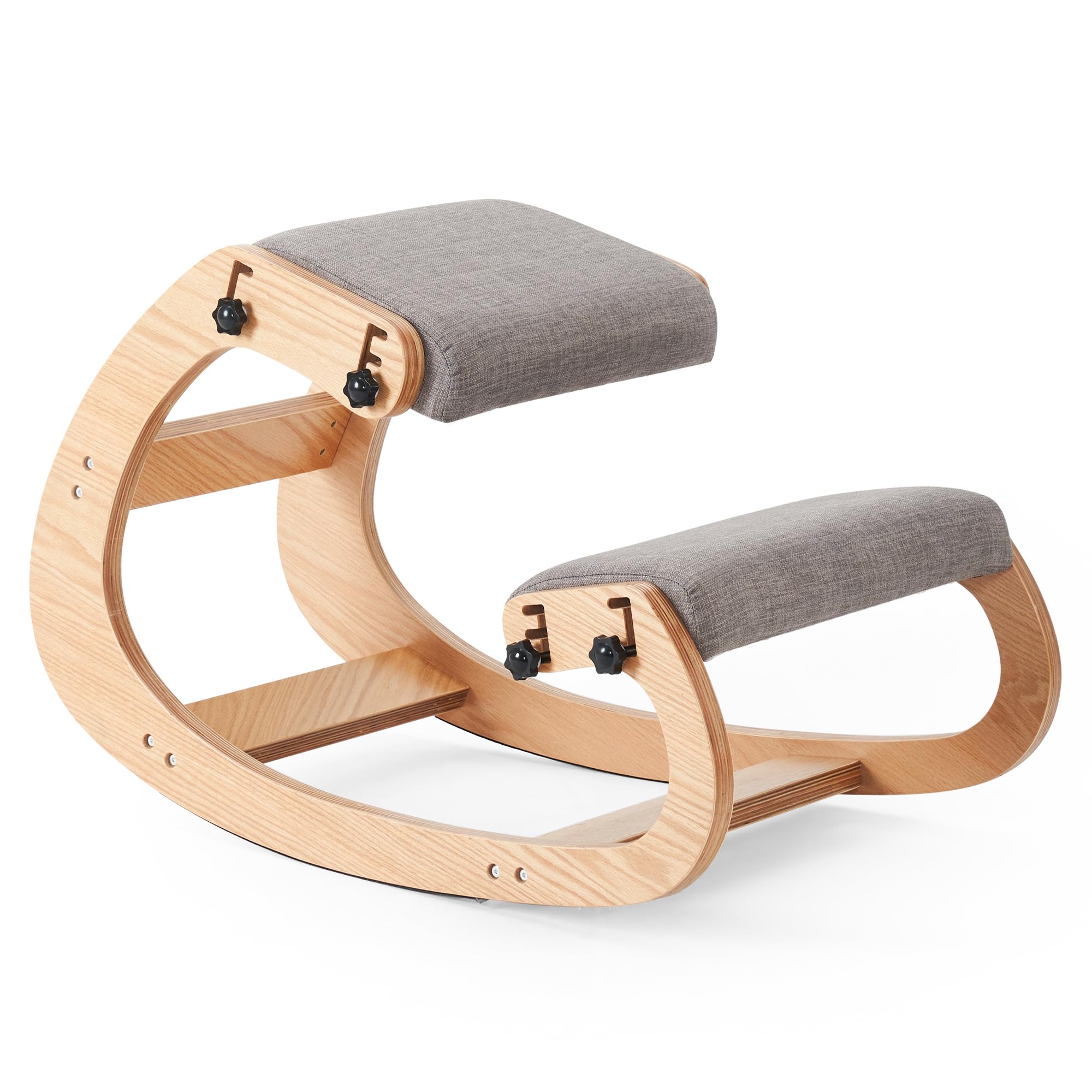 HoeuThien Ergonomic Kneeling Chair, Adjustable Rocking Office Chair Wooden Knee Chair Posture Chair for Home Office Back Pain Relief, Grey