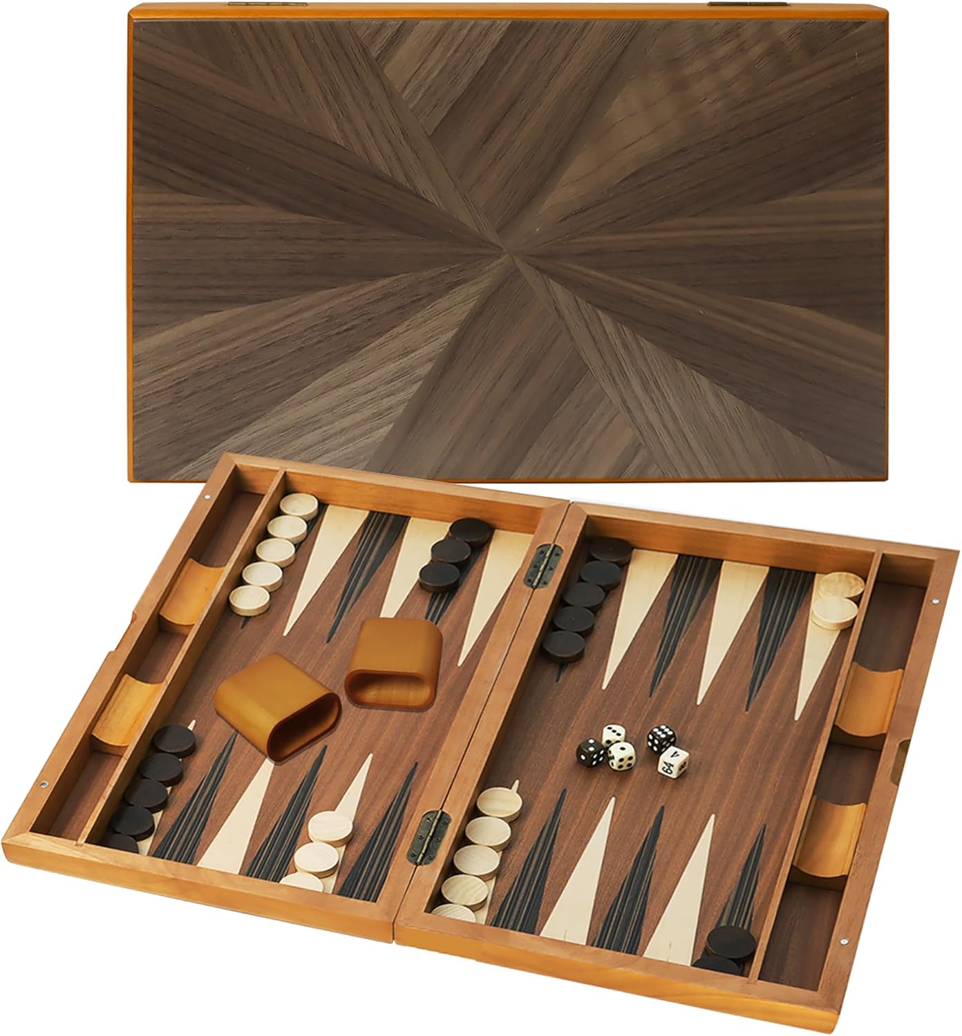 GSE Games & Sports Expert Premium Wooden Folding Inlay Backgammon Board Game Set, Classic Traditional Strategy Board Games (Focus- 21 Inches) Wood-focus Large