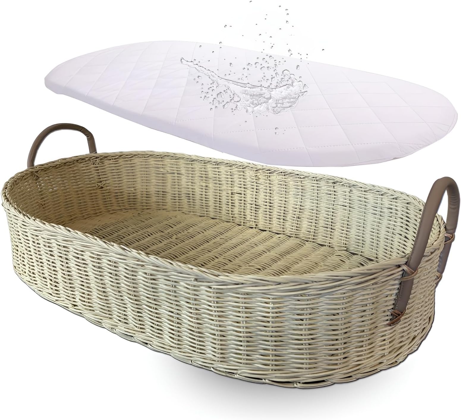 ZEAL'N LIFE Baby Changing Basket, Handmade Seagrass Basket, 02 Waterproof Changing Pad Covers & Wood Calendar, Moses Basket for Babies, (Rattan Basket)