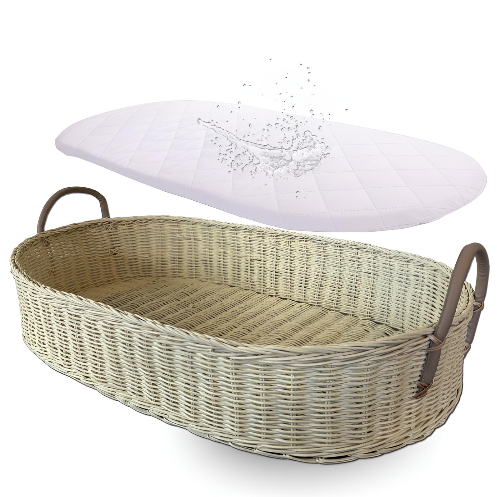 Baby Changing Basket with Diapers Basket, Blanket & Changing Pad for Dresser, Potable Changing Pad, Baby Changing Pad, Changing Pad for Dresser, Moses Basket for Newborns (Rattan)