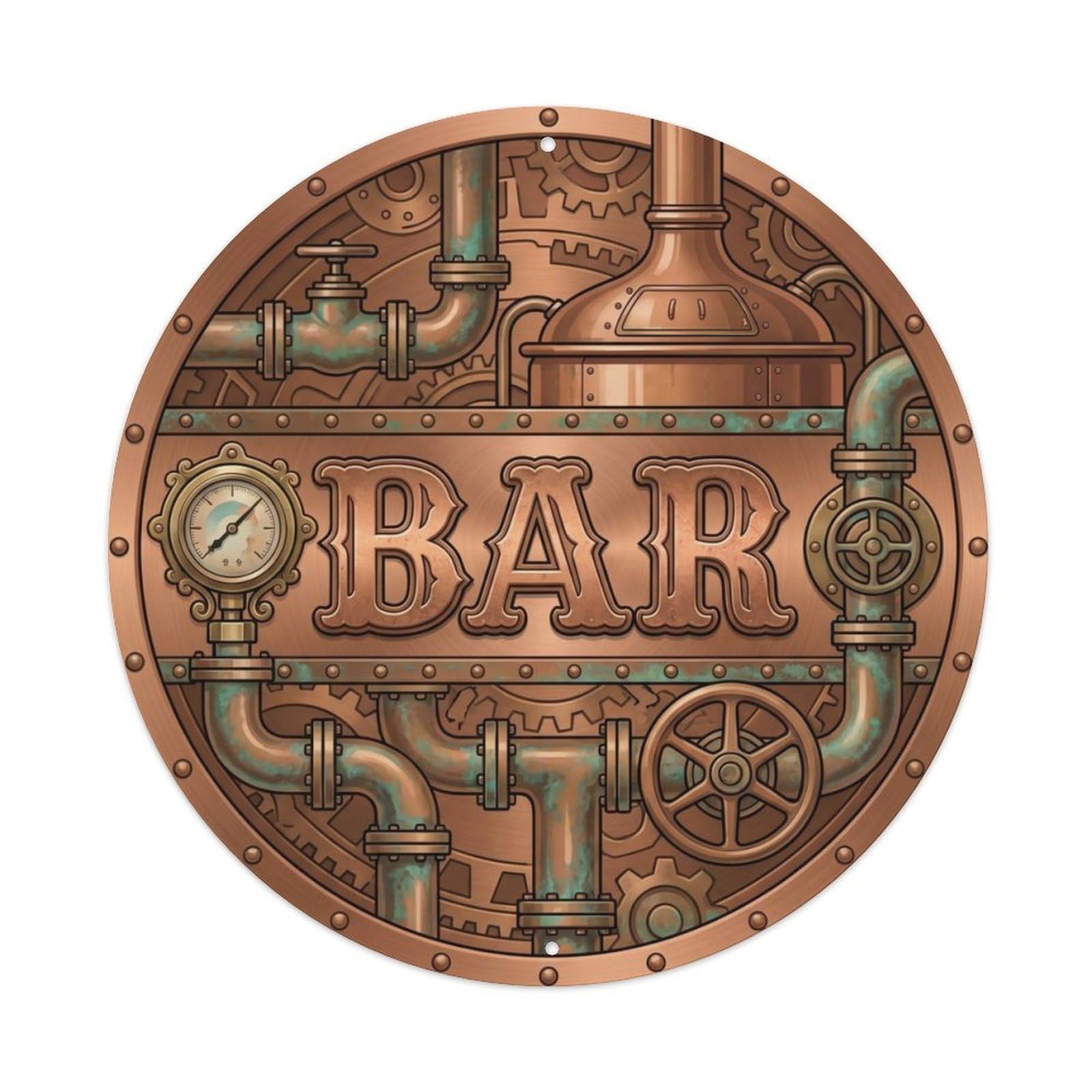 BAR Copper Brewery Shield 1 Metal Tin Sign Plaque Wall Decor for Cafe, Club Bar, Office, Home Garden Round Metal Poster 8x8Inch