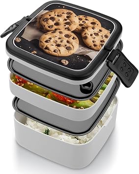 Bento Box Adult Lunch Box Lunchable Food Container with Utensil Chocolate Chip Cookies Lunchbox Leak-Proof Lunch Containers Double Layer Bento Box for Dining Out Work Picnics Travel