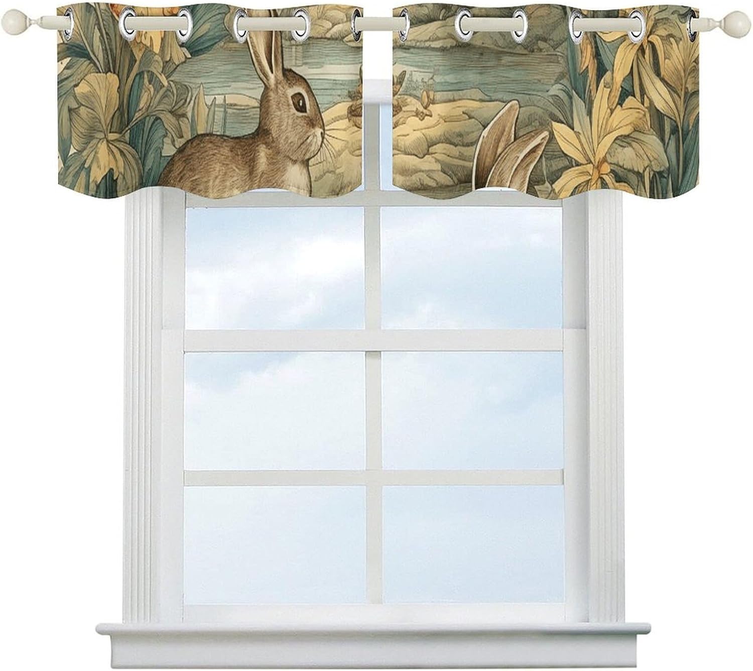 Rabbit Watching Bird Valances for Window 2 Panels. Light Filtering Curtains Farmhouse Short Small Valance.Modern Curtains for Windows Living Room Kitchen Over Sink.