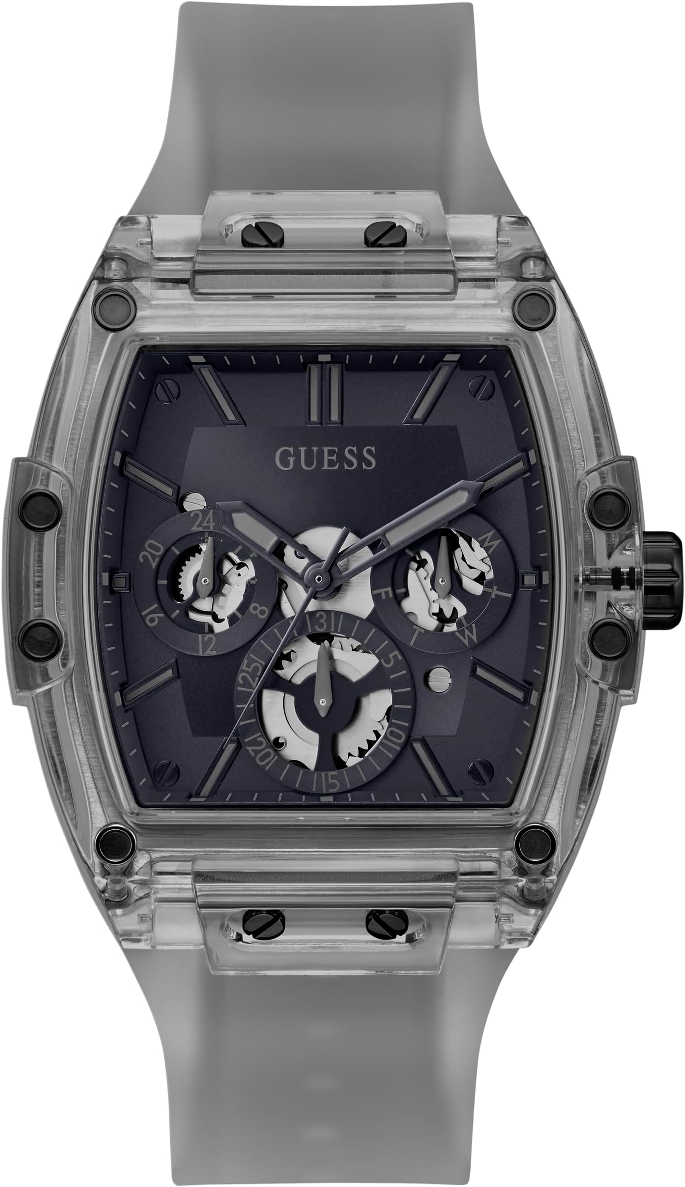 Guess GW0057G2 - Orologio Uomo Multifunzione Al Silicio, Blu E Rosa Oro, Stile Moderno