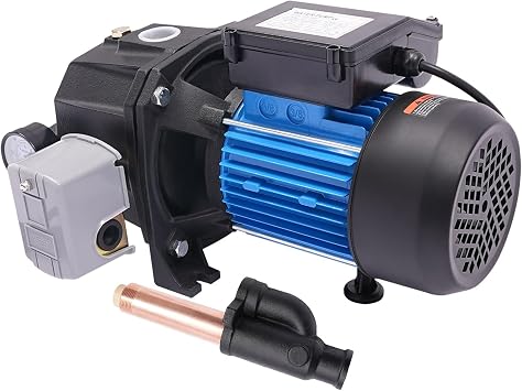 1 HP Shallow/Deep Well Pump with Ejector Kit - Cast Iron Jet Water Pump, Well Depth Up to 26ft or 82ft, Automatic Pressure Switch, 110V Water Transfer Pump for Farm Lawn Garden 1HP