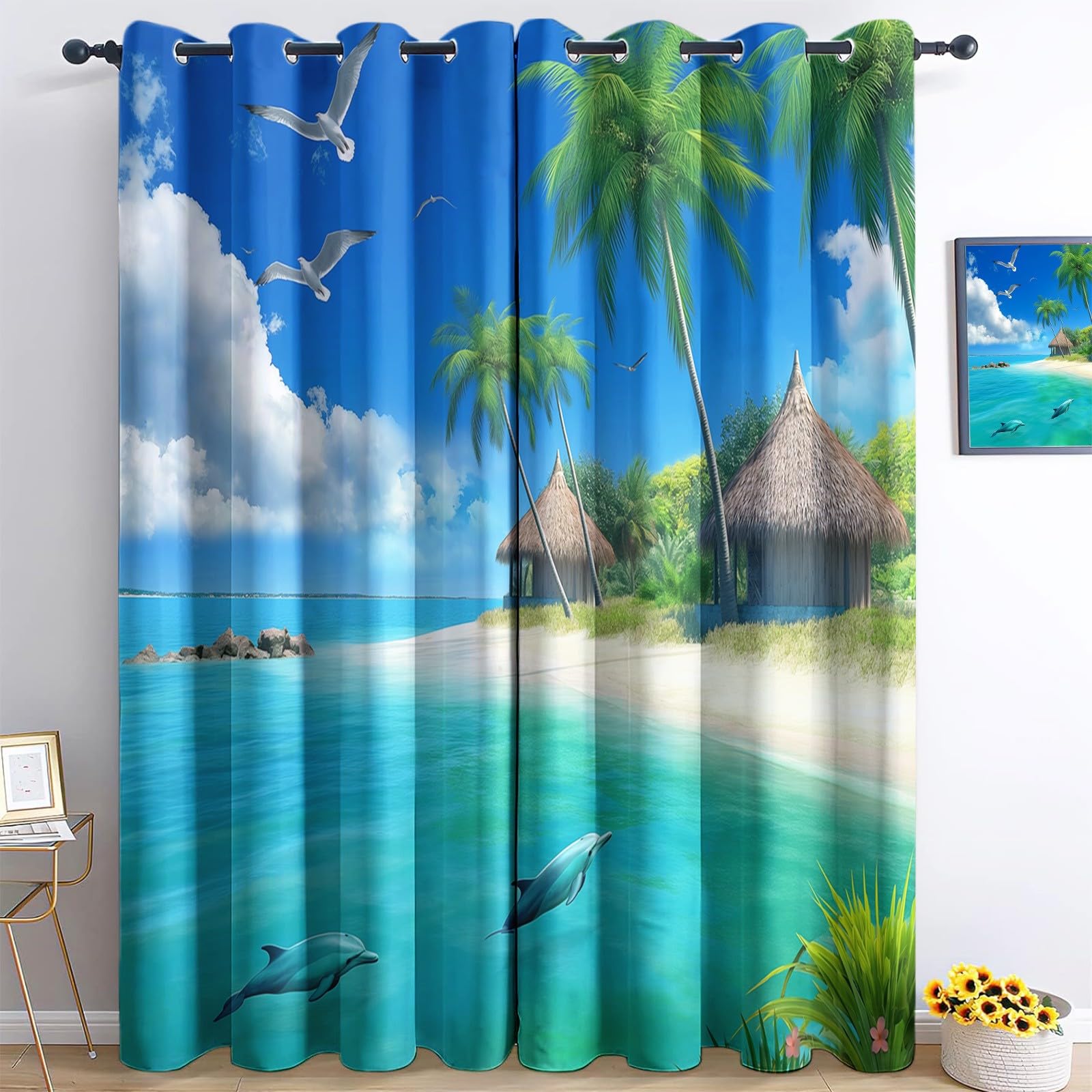 Rideaux occultants paysage marin anti chaleur pour chambre d'enfant