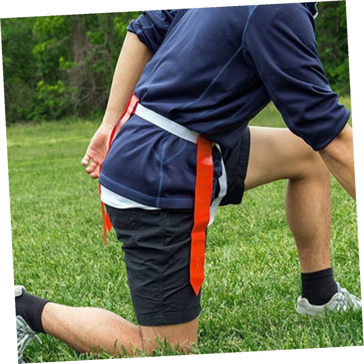 Veemoon Flag Football Belts Set with 10 White Adjustable Waist Belts, 30 Tear-away Flags, 4 Marker Cones, and Carry Bag for Youth Football Training and Outdoor Games