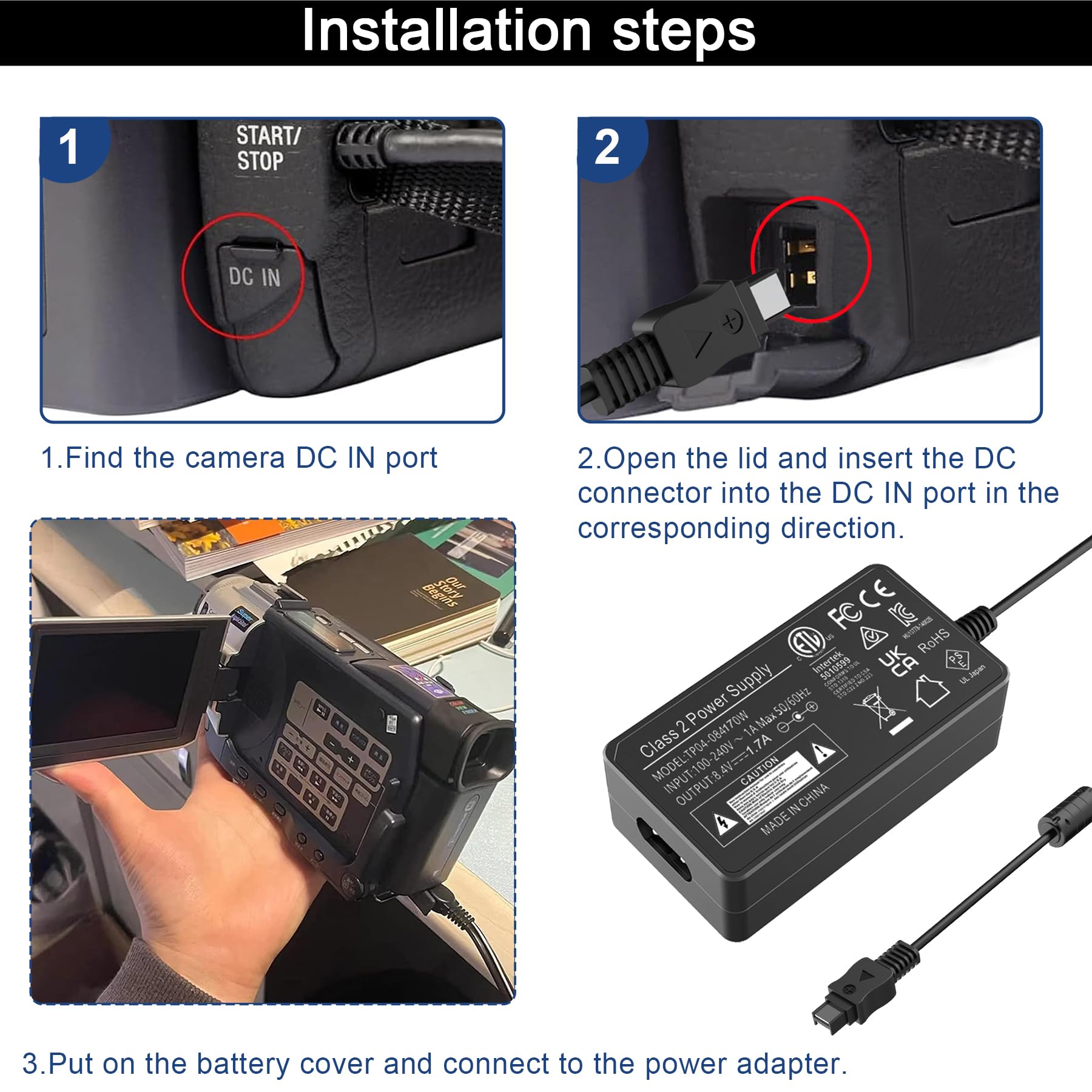 HY1C Carregador adaptador de alimentação AC-L200 AC/DC, para
