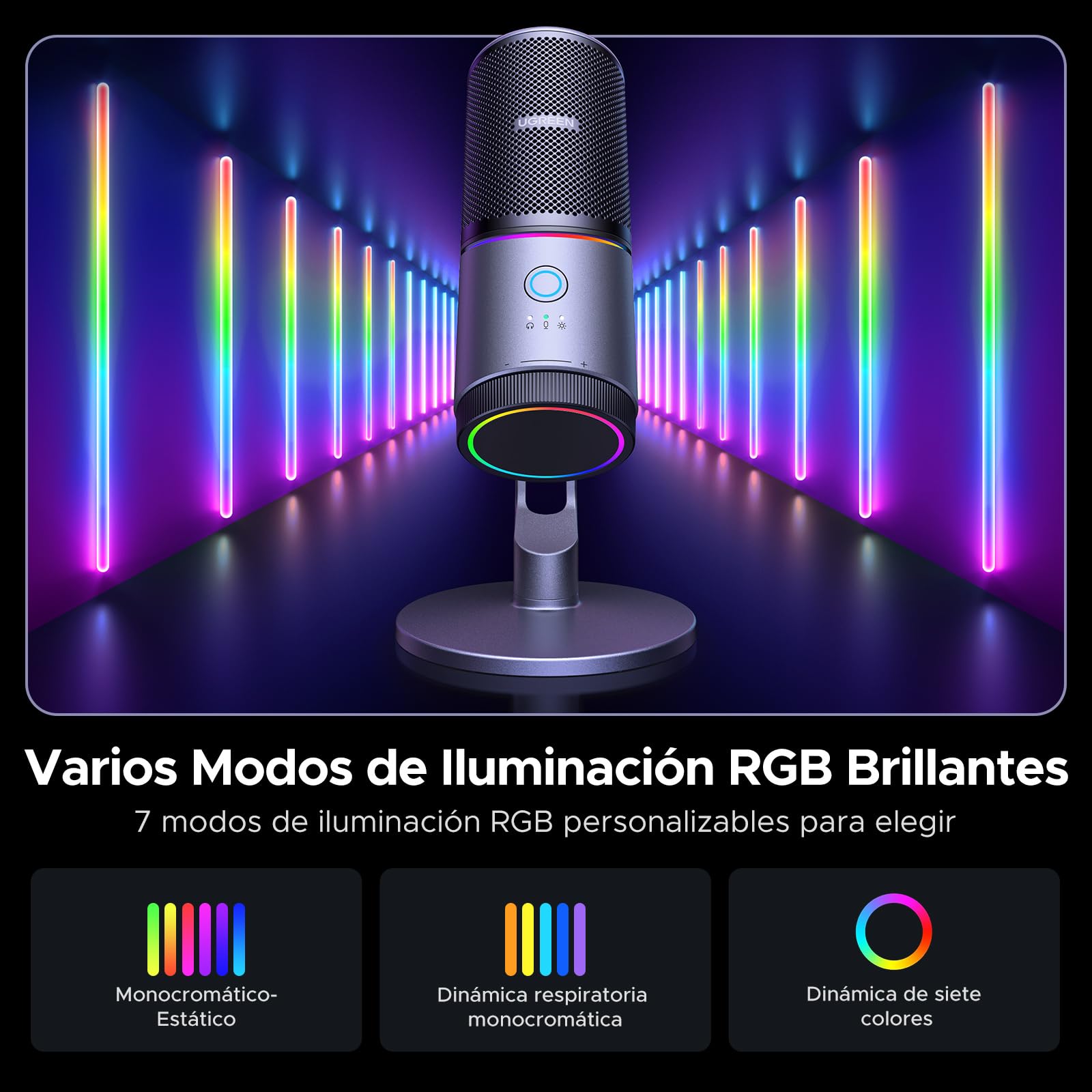 UGREEN Micrófono de Condensador USB para PC 24bit/96kHz | Botón de Silencio para Streaming Podcasts YouTube Discord Juegos Portátil PS5