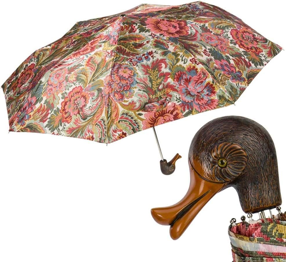 GenericFlowered Folding Umbrella with Duck Handle by Pasotti, Italian Handmade, Multicolored