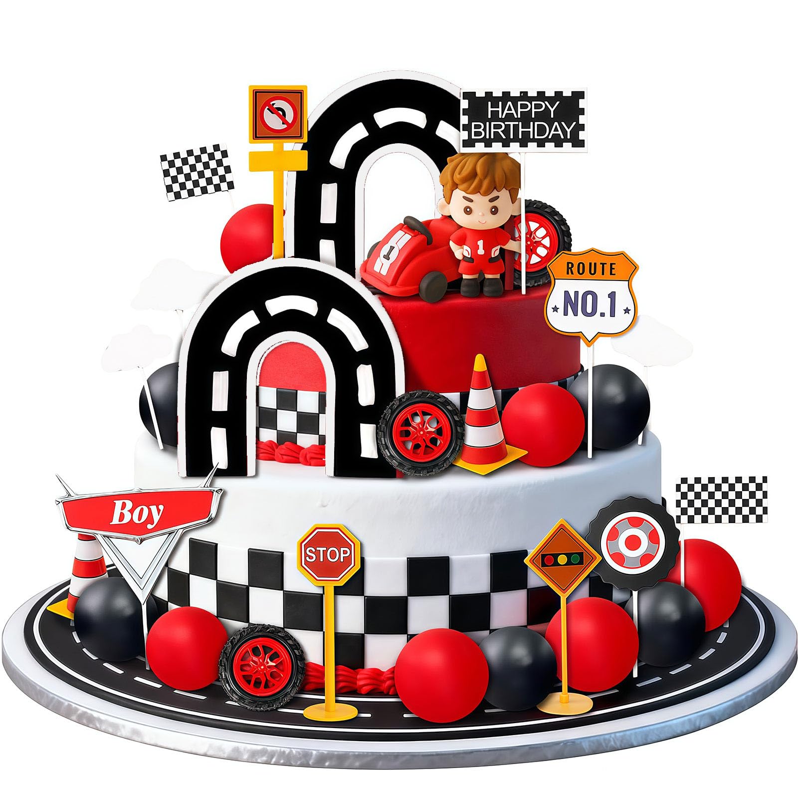 Tazuxetuqe 31 Pieces Racing Car Cake Decoration Racing Vehicle Cake Topper Automobile Birthday Party — image 1