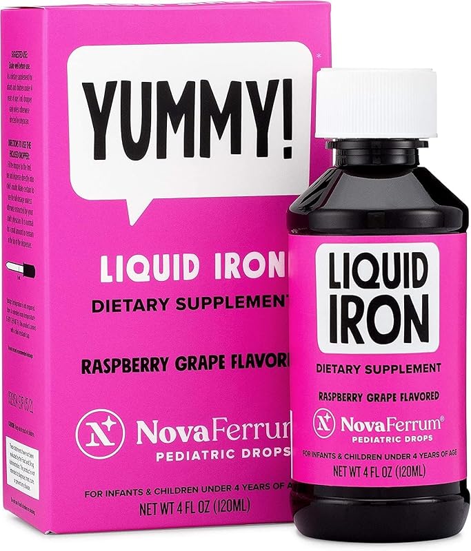 NovaFerrum Suplemento líquido infantil de ferro 15 mg/mL, sabor framboesa, 120 mL