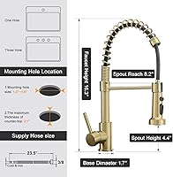 Vista 5 de Brushed Gold Kitchen Faucet, AIMADI Kitchen Faucets with Pull Down Sprayer Single Handle One Hole Faucet for Farmhouse Gold Faucet for Kitchen Sink