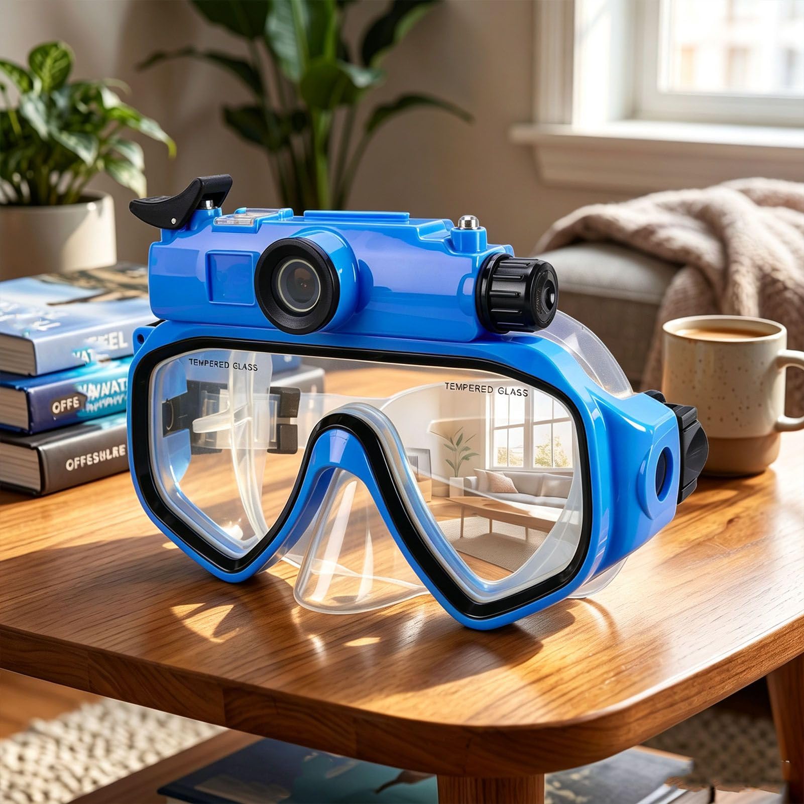 Occhialini da Sub con Fotocamera 2K, Occhialini da Sub 15M | Obiettivo Grandangolare da 100° Impermeabile, Stabilizzazione Elettronica Dell'immagine, Connessione App per Snorkeling Apnea