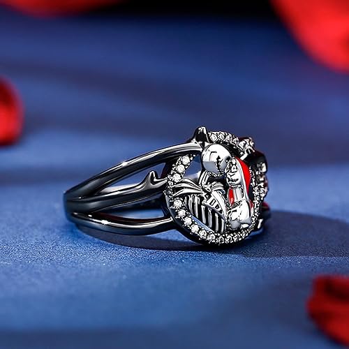 Miniatura 4 de Jeulia Anillos de diamantes de calavera gótica anillos de plata de ley con esqueleto de Jack y Sally para Halloween, joyería romántica de pesadilla