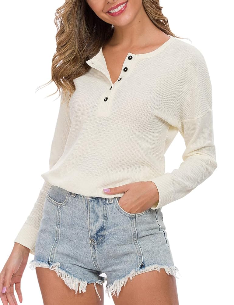 トップス abeundmor EYELET WAFFLE TOPS PRETTYGARDEN Solid Color Waffle Knit Long Sleeve Shirts for