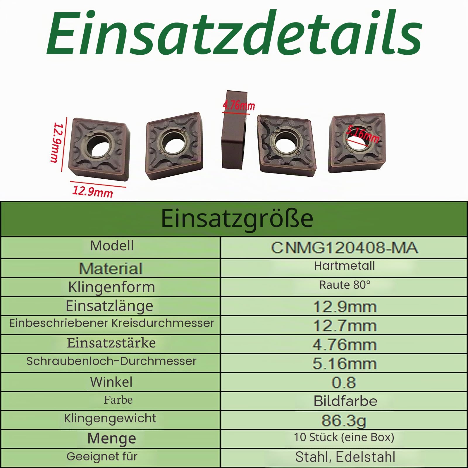 1 x MCSNL1616H12 Linke Hand CNC Drehmaschinen-Halter + 10 x CNMG120408-MA Hartmetall-Einsatz Wendeschneidplatten