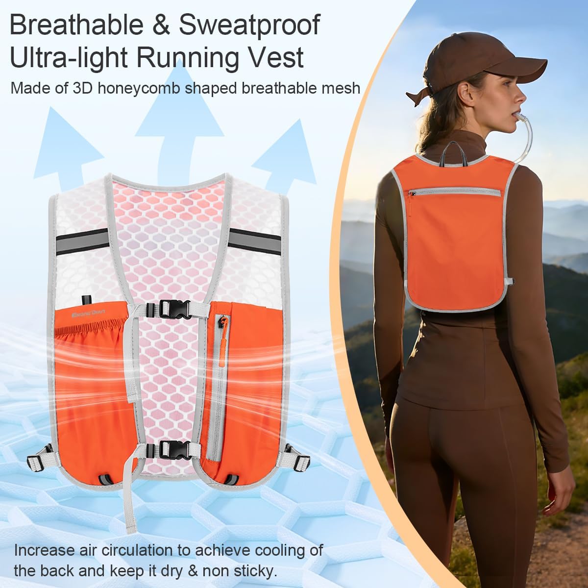 Running Vest Hydration Backpack for Men Women, 5L Lightweight Breathable Hydration Packs, Adjustable Chest Straps Daypack, Reflective Water Running Vest for Trail, Marathon, Hiking, Cycling