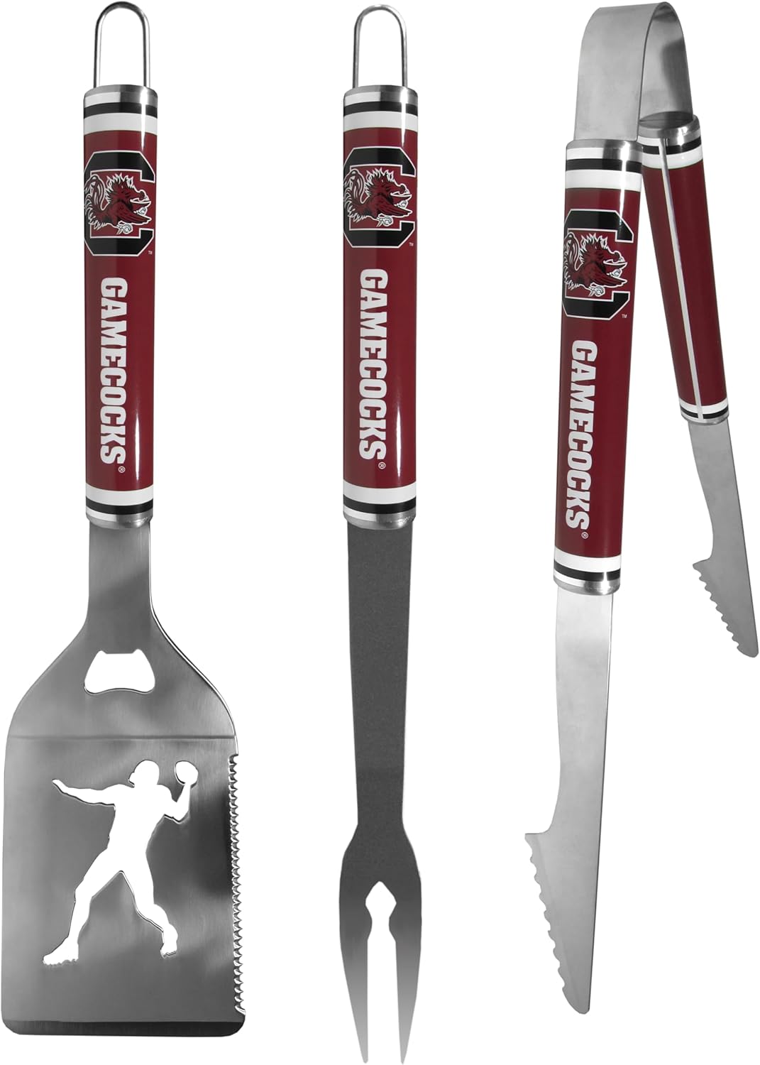 Siskiyou Sports NCAA S. Carolina Gamecocks 3 pc Steel BBQ Tool Set, One Size, Team Colors