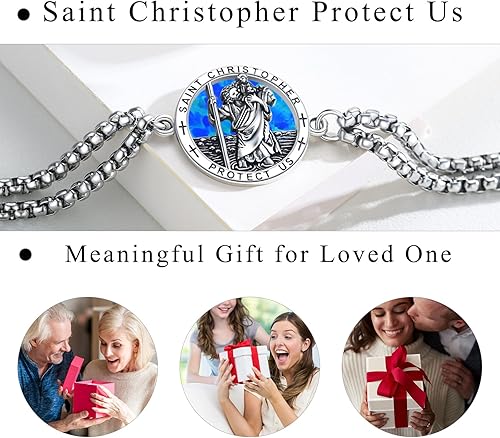 Miniatura 3 de Pulsera unisex de San MiguelCristóbalBenedictoJudeJoséGuadalupeÁngel de la GuardaSanta Muerte Pulsera de plata de ley 925 con cadena de doble