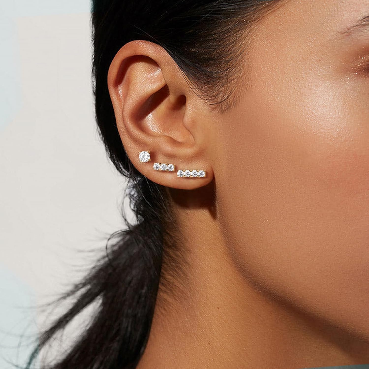 KissYan Stud Earrings Set for Women, 14K Gold Plated 3 Pairs Cubic Zirconia Small Stud Earring Multipack Hypoallergenic Dainty Trendy Jewelry Gifts - Image 2