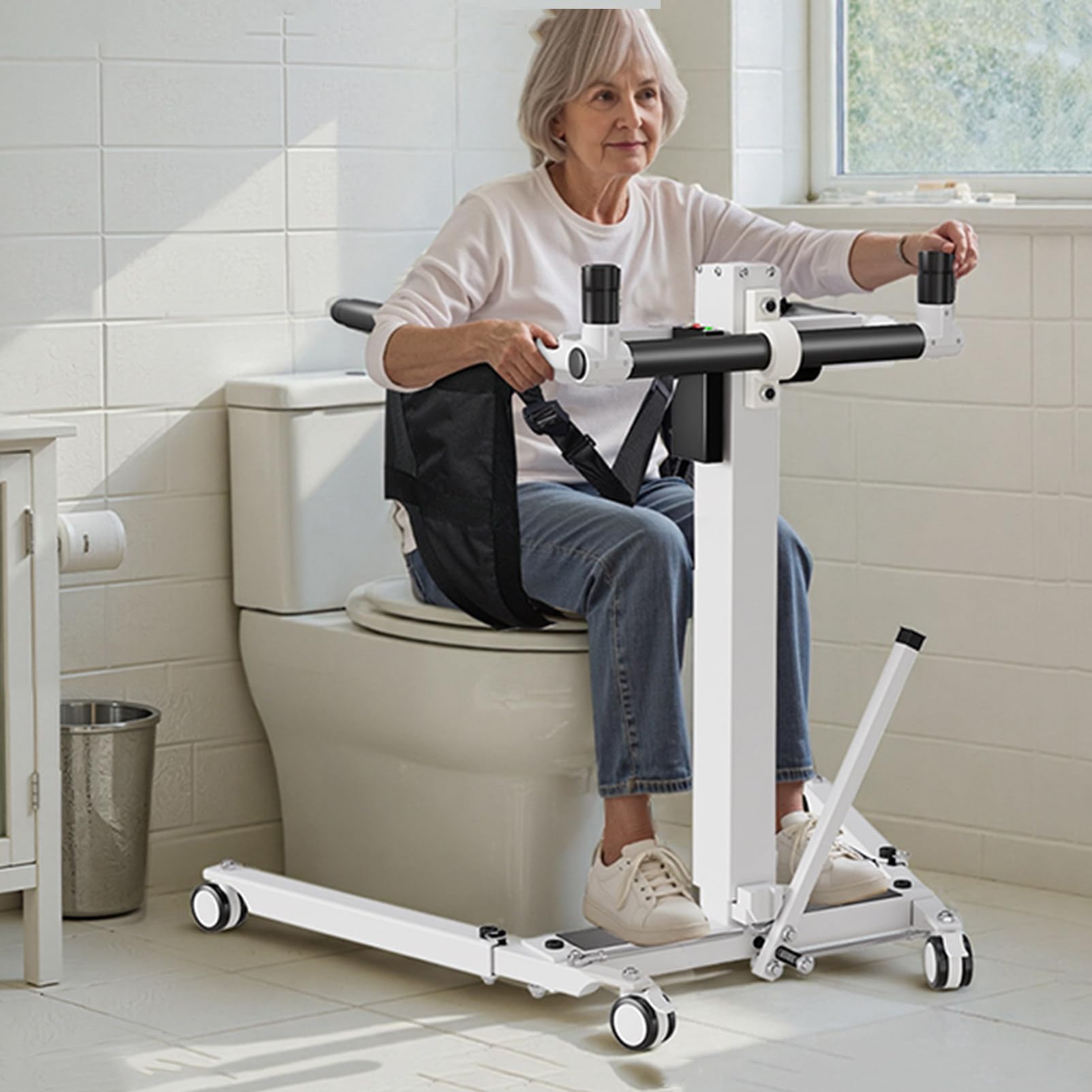 Silla Elevadora De Traslado Para Pacientes-Silla De Ruedas EléCtrica Plegable Para EnfermeríA,Ideal Para El Cuidado Domiciliario De Personas Mayores Y Discapacitadas,Altura Y Ancho De Base Ajustables