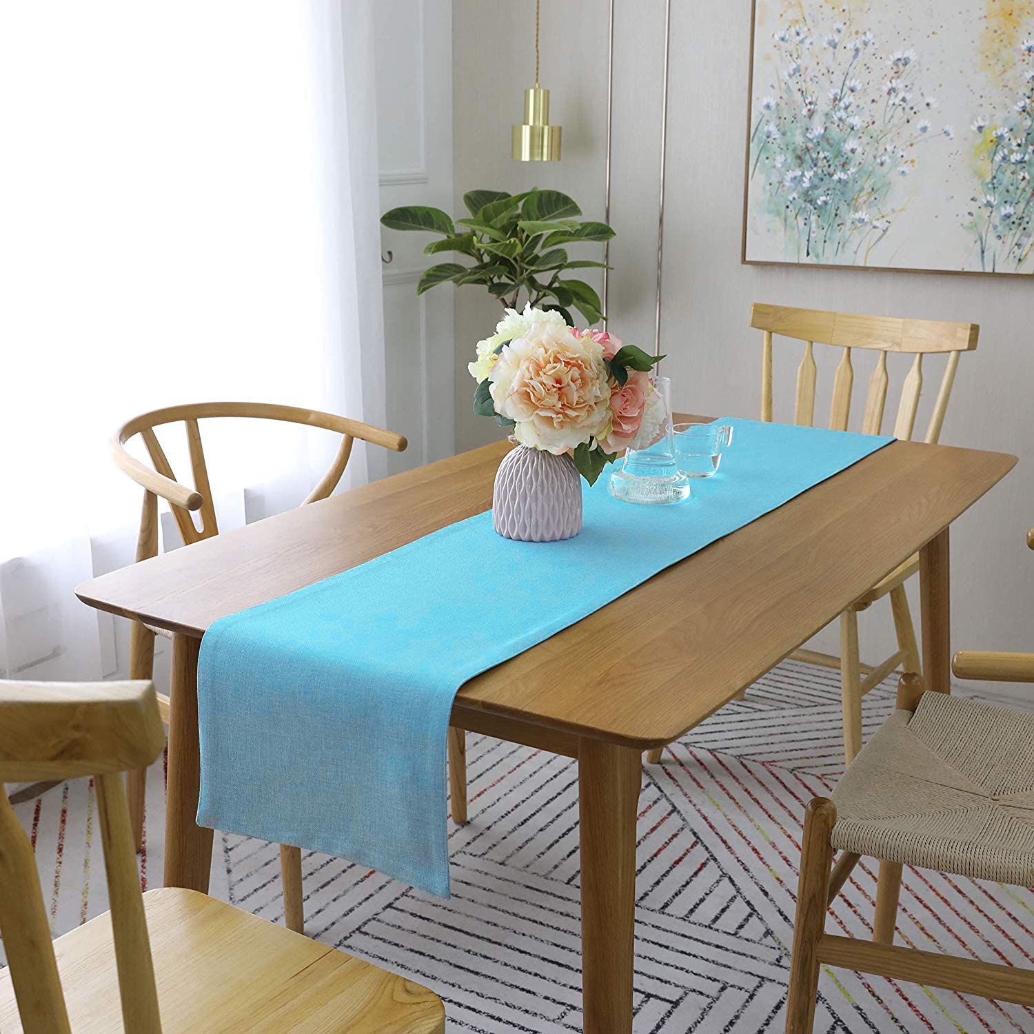 Khooti Two-Sided Washable Table Runner for Dining Table Center Kitchen Coffee Table Teal Green PolyJute Fabric, 12 x 96 Inches / 30.48 x 243.84 cm