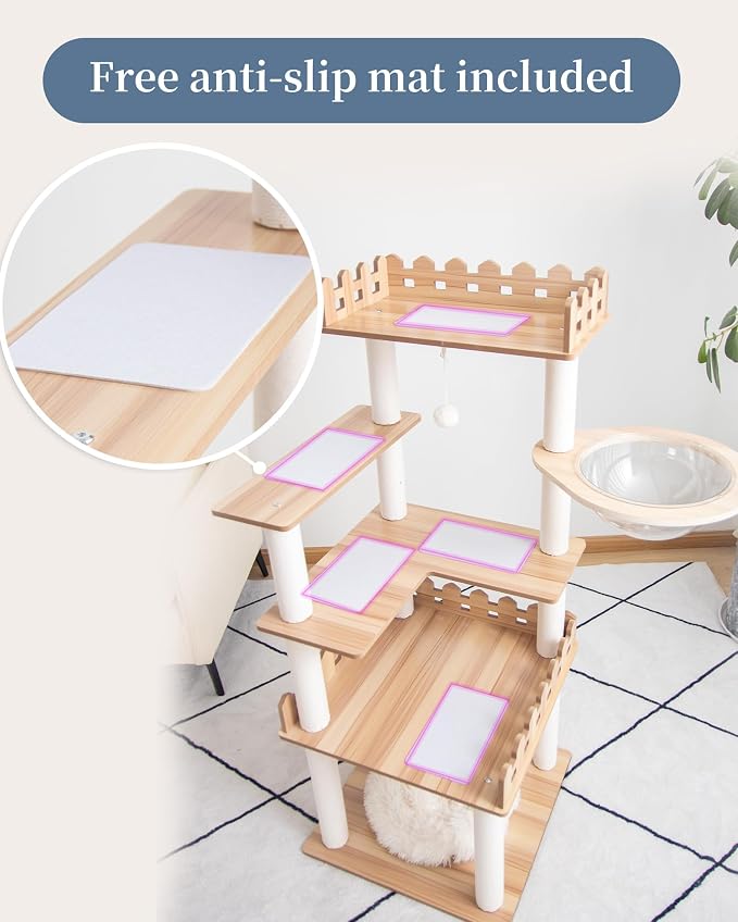 Árbol para gatos de madera 53 pulg con plataformas y rascador miniatura 10