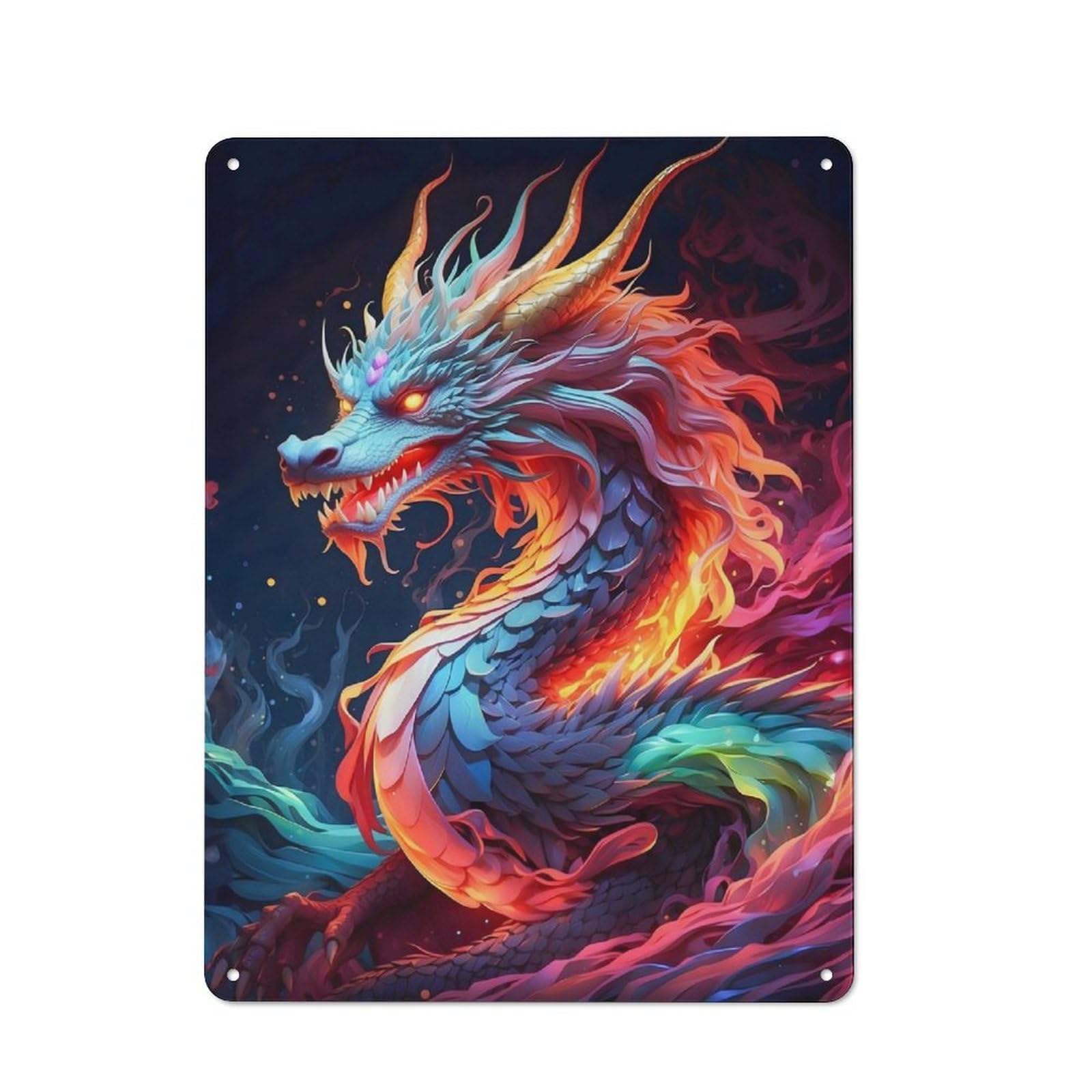 Junmoney Neon Elder Dragon Vintage Tin Sign 40X30cm With For Café Or Home Bar, Suited To Café-Style Decor Fans
