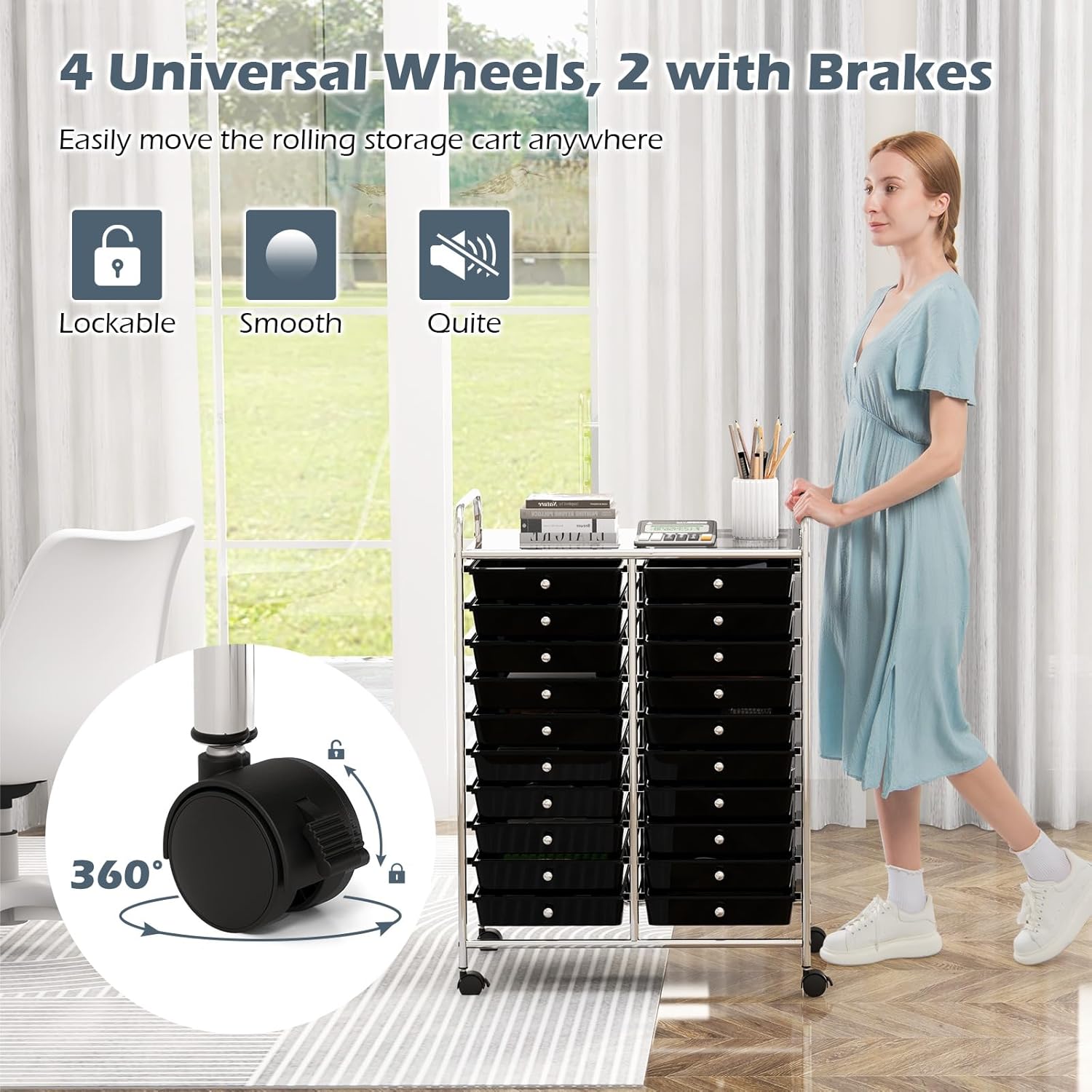 Rolling Cart with 20 Drawers, Multicolor Trolley, Drawer Bin Carts with Lockable Wheels, Adjustable File & Debris Organizer, Rolling Storage for Office, School, Home