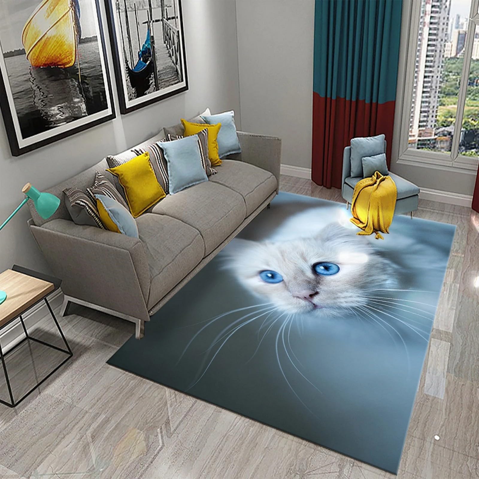 Tapis flanelle chat 3D pour décorer le salon et la chambre