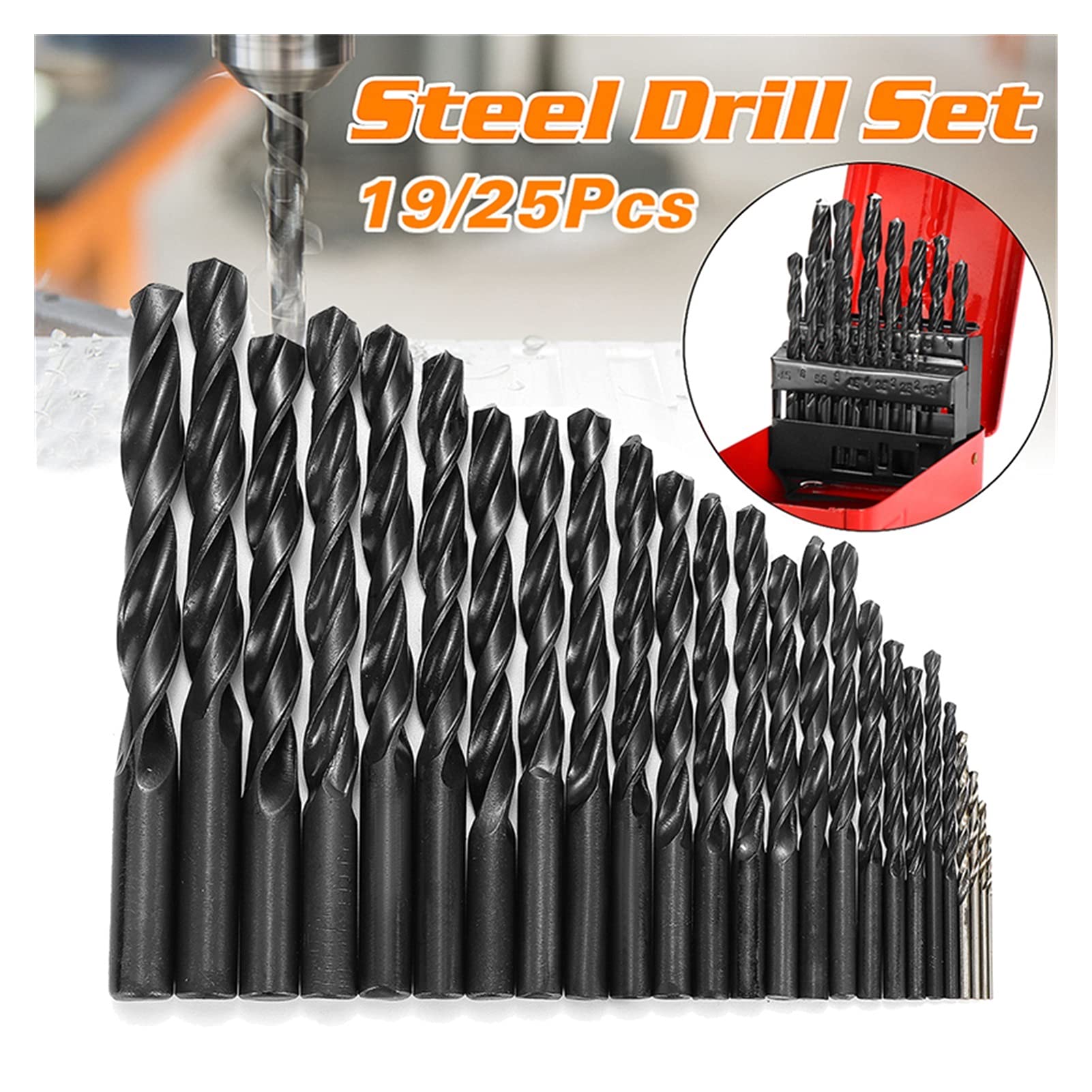 19/25 sztuk/zestaw 1-13mm HSS 118 stopni Crack Point wiertło kręte, z metalowym pudełkiem do przechowywania, do wiercenia w stali i żeliwie (kolor: 25 sztuk) (19 sztuk)