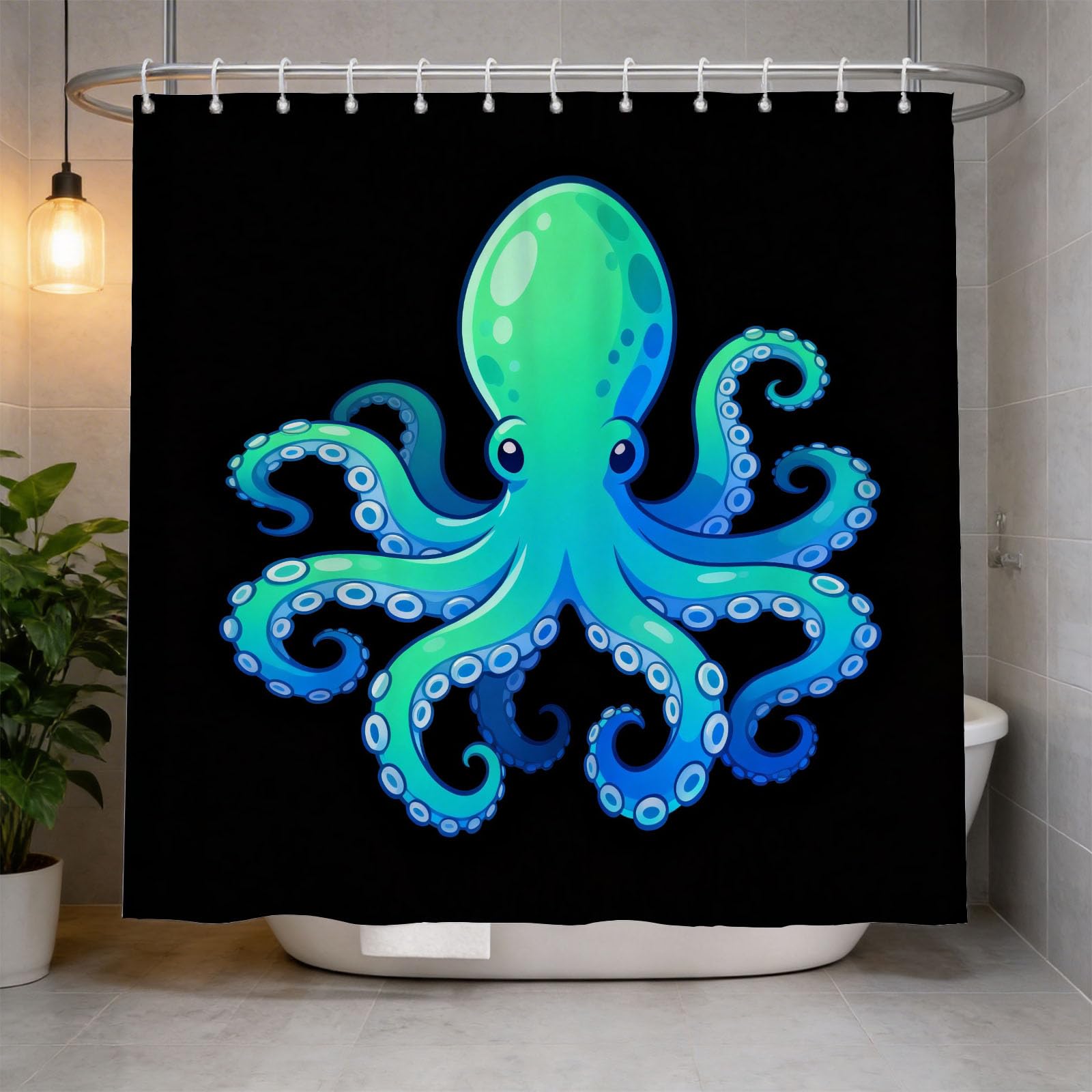 Hongduo 3D Cartoon Octopus Shower Curtain for Stalls Bathtubs Cartoon Bathroom Decor Shower Curtain Set Polyester Fabric Waterproof 180x200cm/71X79 Inch with Hooks