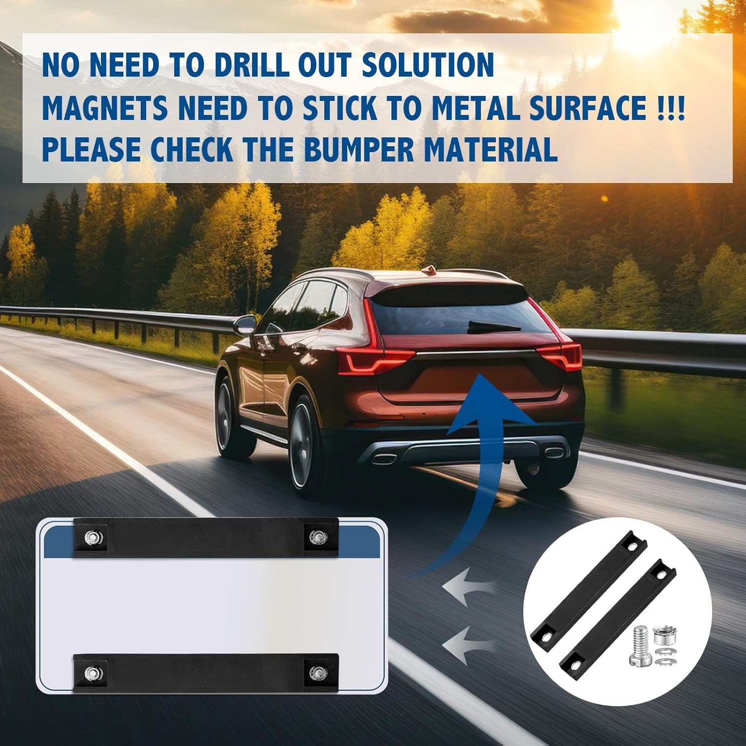 Wenqik 6 Pcs Magnetic License Plate Holder Temp Tag License Plate Mount Rubber Coated Magnet for Vehicles Car Truck Test Drive Plates Supplies (Black)