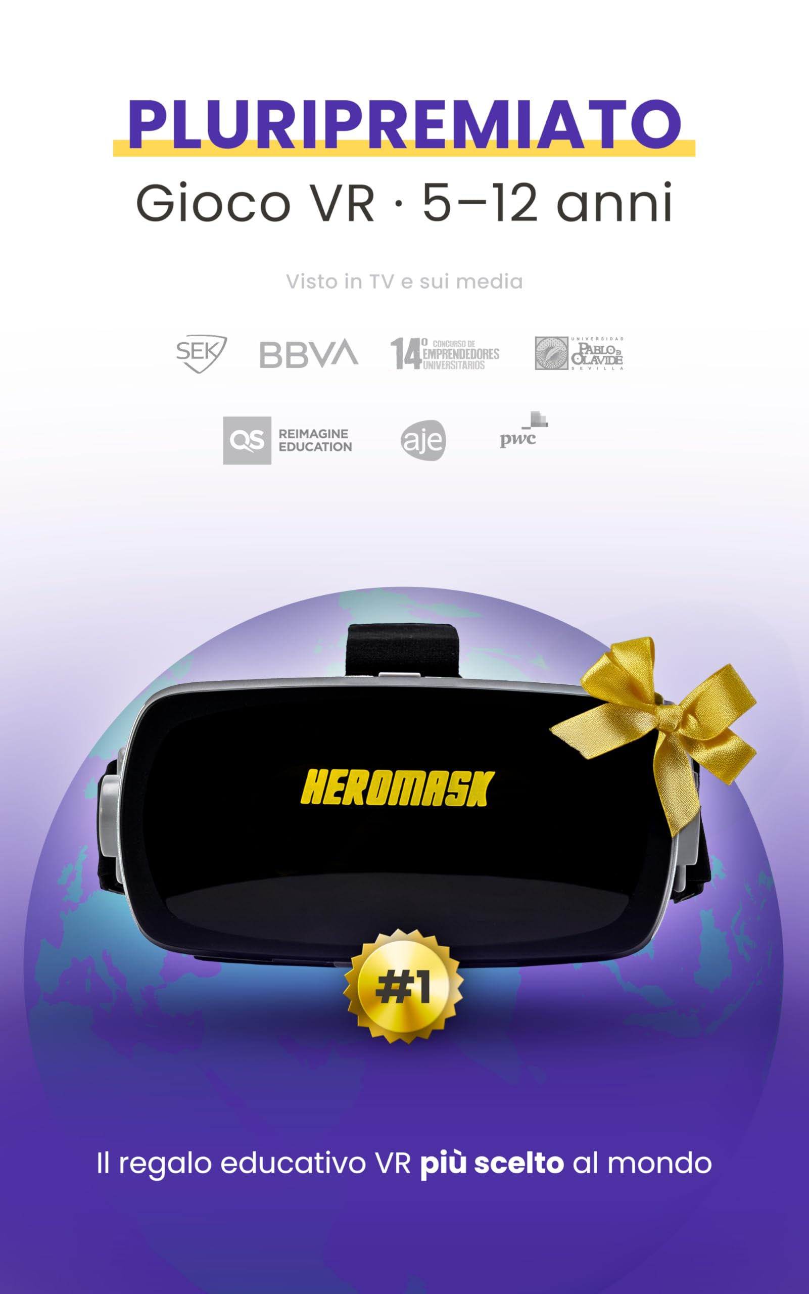 Visore Realtà Virtuale Bambini 5-12 + Giochi Matematica Heromask — Regalo educativo che trasforma la matematica in gioco: guardali sorridere mentre fanno tabelline e calcoli in VR 3D