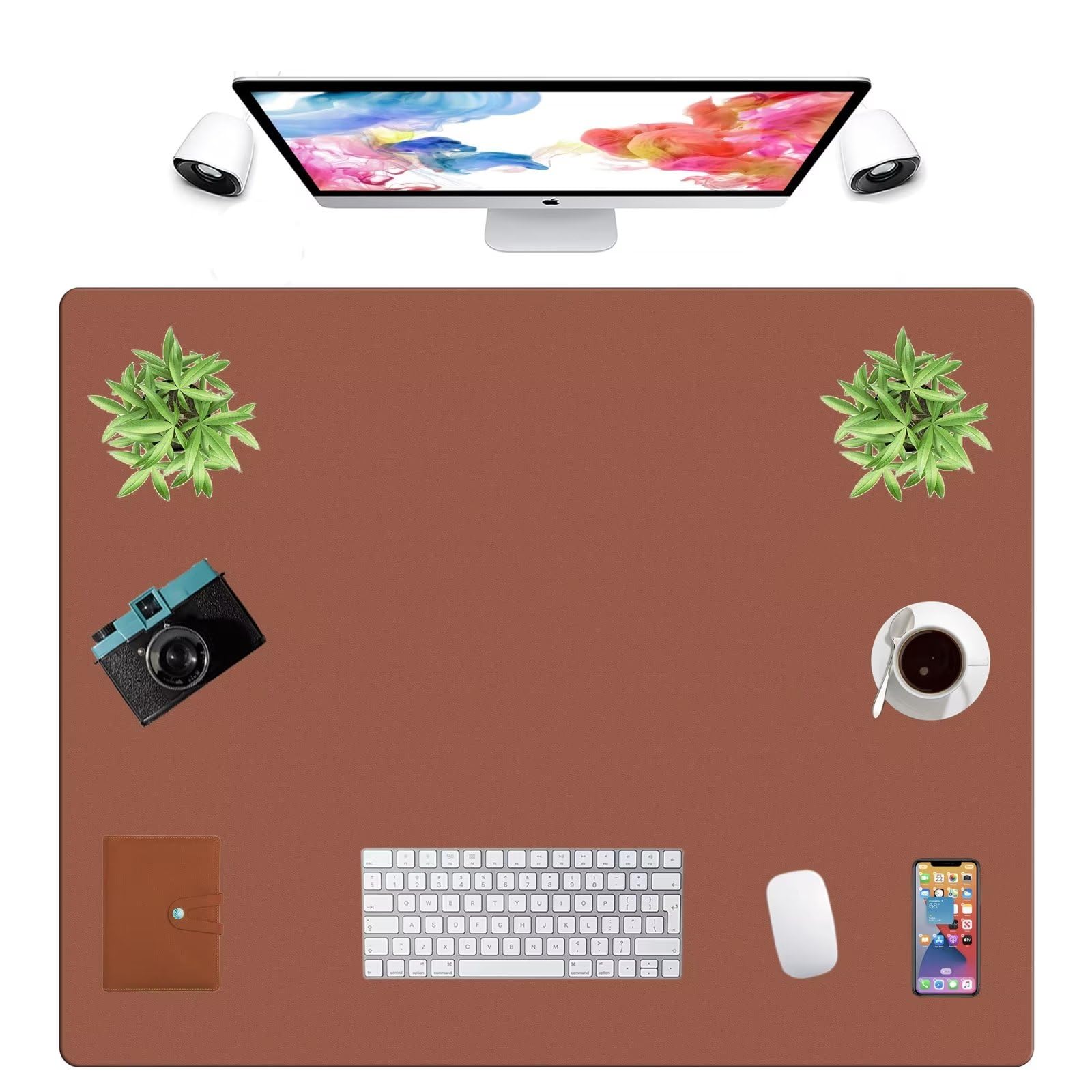 LL-COEUR Extra Large PU Leather Desk Mat Large Mouse Pad XXL Waterproof Table Mat Office Laptop Writing Pad (39.4 x 31.5 inch, Brown)