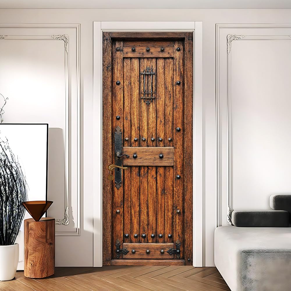 Vintage Wood Door Sticker, Peel &amp; Stick Door Cover, 30.3x78.7in