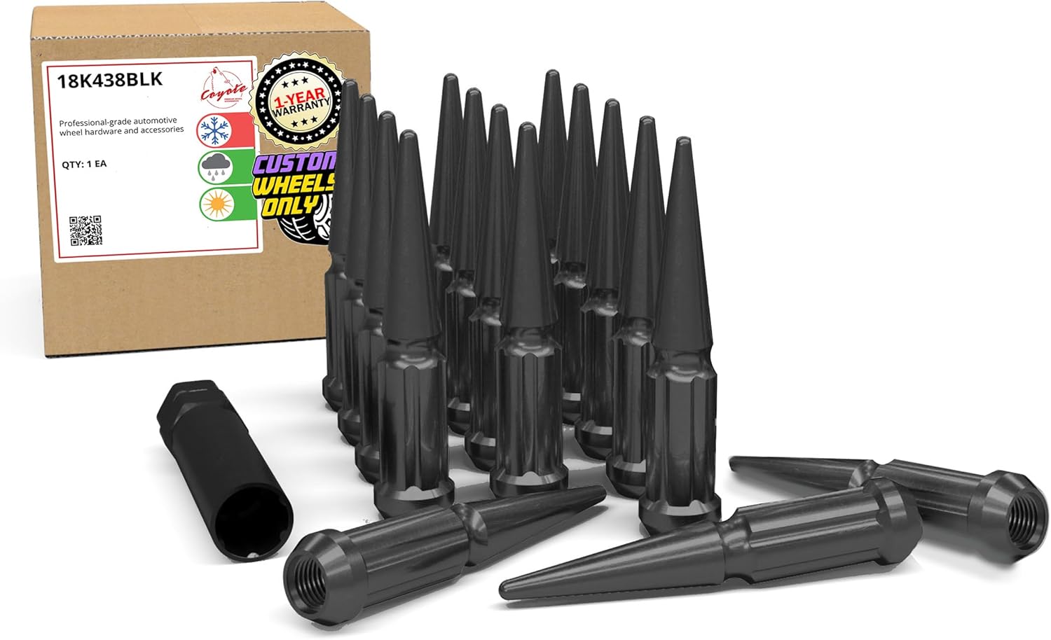 Wheel Accessories Parts 16 Pcs M10x1.25 Thread Spike Spline 3.35" Long Lug Nuts Black Spline Hex Fits Artic Cat ｜ Can Am ｜ Honda ｜ Kawasaki ｜ Polaris ｜ Suzuki ｜ Yamaha