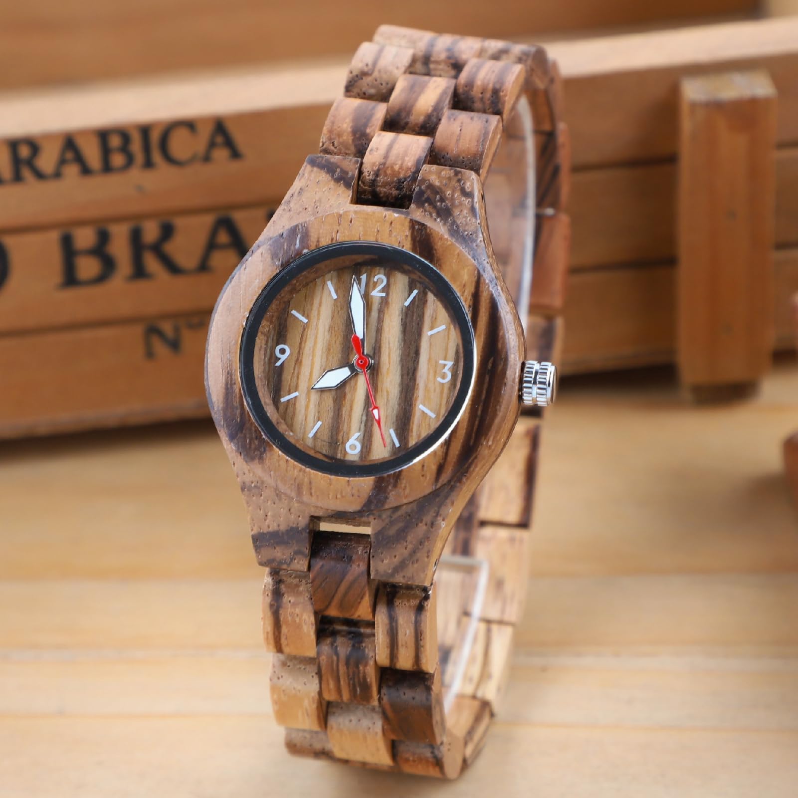Tiong Orologio da donna in legno di bambù, colorato, analogico, al quarzo, regolabile, leggero