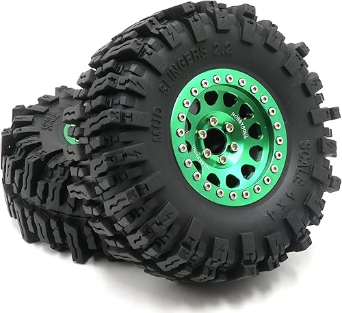 Miniatura 4 de 4 neumáticos RC 2.2 Mud Slingers Super Grip Crawler Neumáticos Altura 4.882in4.88 pulgadas y aleación de aluminio 2.2 Beadlock Llantas hexagonales