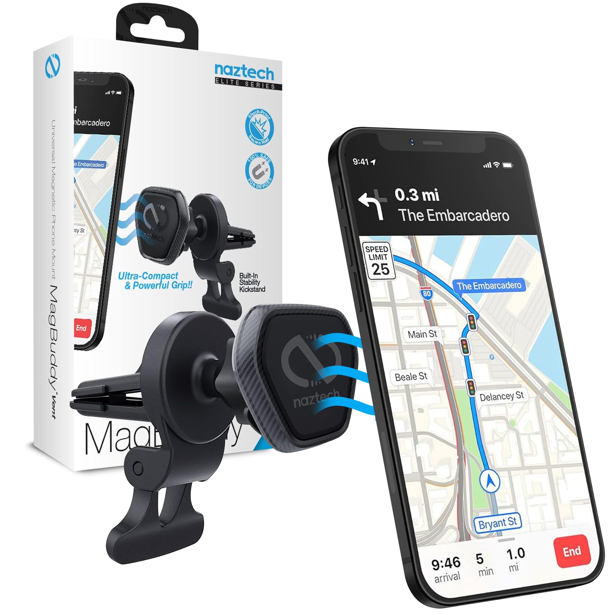 MagBuddy Elite – Soporte magnético para teléfono de automóvil, soporte magnético para teléfono con clip magnético para automóvil,