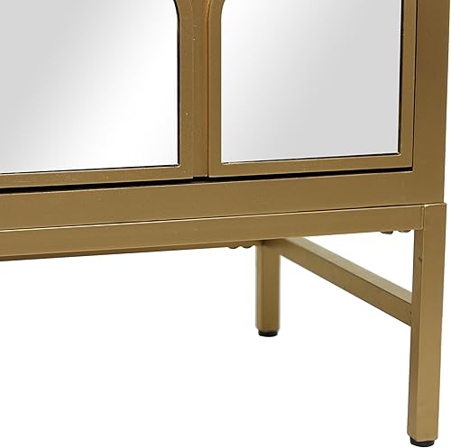 Miniatura 5 de Deco 79 Armario de madera para habitación con 3 cajones con parte delantera espejada, gabinete decorativo de 32 x 16 x 32 pulgadas, dorado