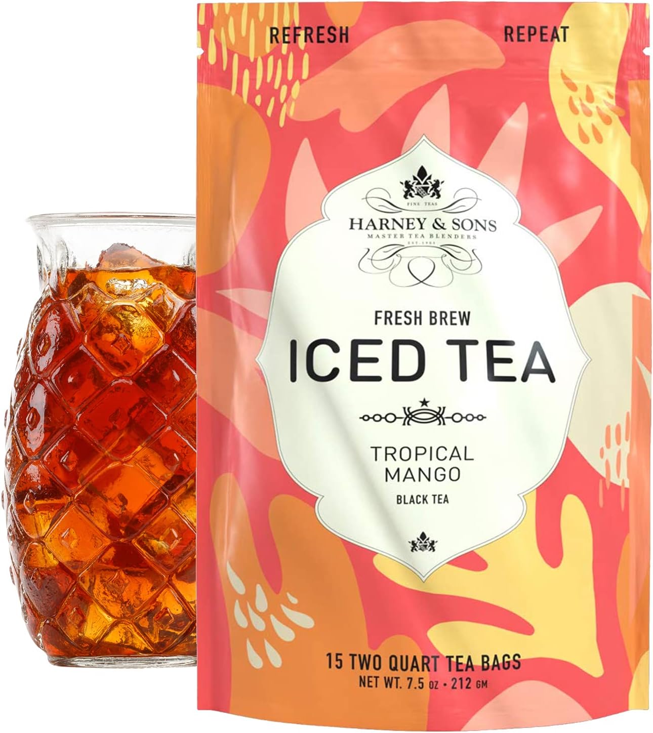 Tropical Mango Fresh Brew Iced Tea Bags, 15ct, Each Bag brews 2 Quarts, Fresh Brew Refreshing Iced Tea, Juicy & Flavorful