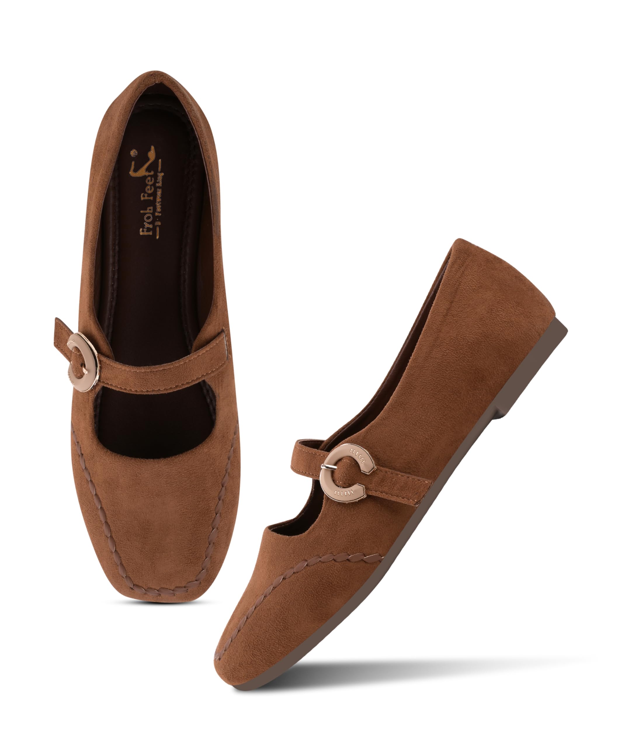 Froh Feet Soft Suede Mary Jane Shoes for Women Comfortable Square Toe Flats with Circular Buckle for Casual Wear-image-16