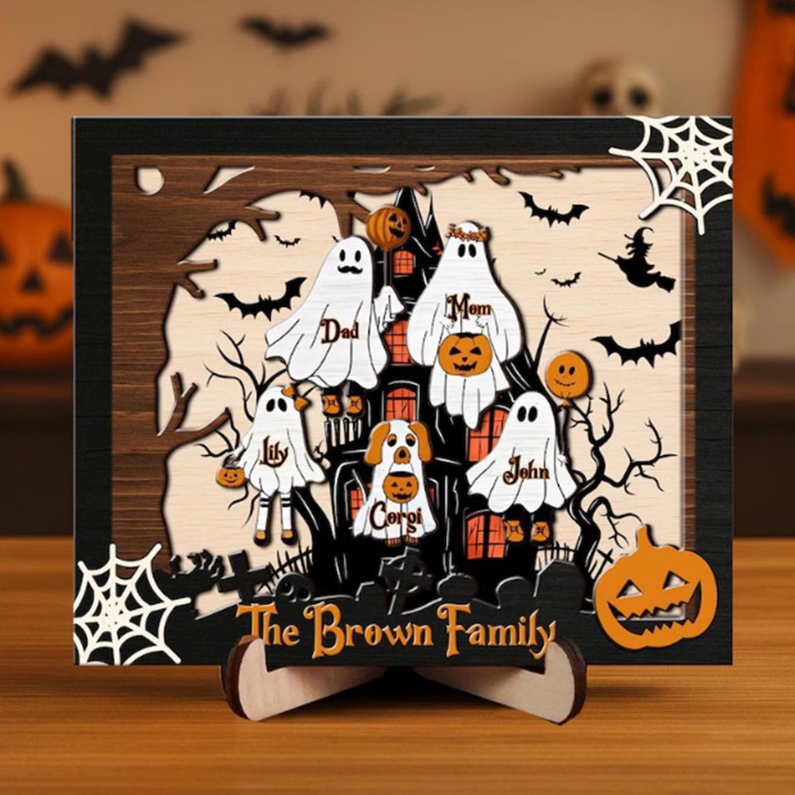 2-częściowy zestaw drewnianych figurek widma Halloween nawiedzony dom dekoracja stołu sezonowe artykuły imprezowe widmo rodzina ozdoba