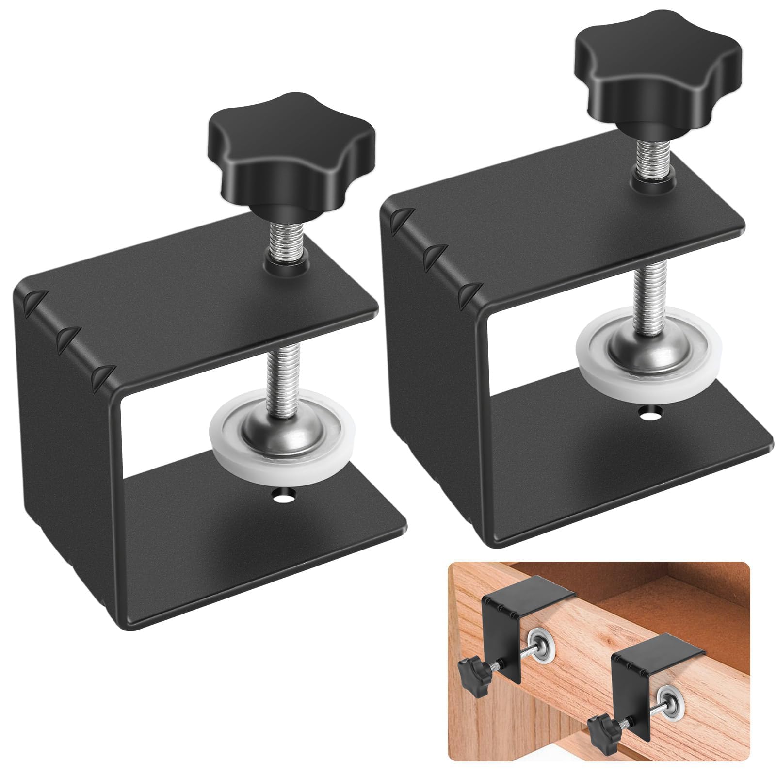 2Pcs Heavy Duty C-Clamp Base Stand, Stainless Steel Tiger Clamp, Drawer Front Metal Desk Mounting Clamp for Woodworking Fixed Repair Home Improvement