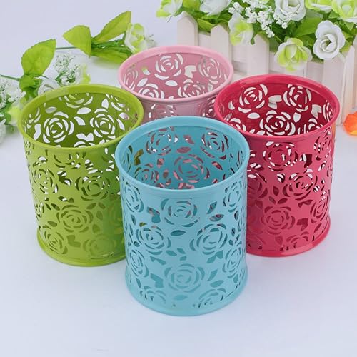 Miniatura 9 de Estink Contenedor para bolígrafo, con patrón de flores de rosas huecas, contenedor de metal para lápices, contenedor multiusos para maquillaje y