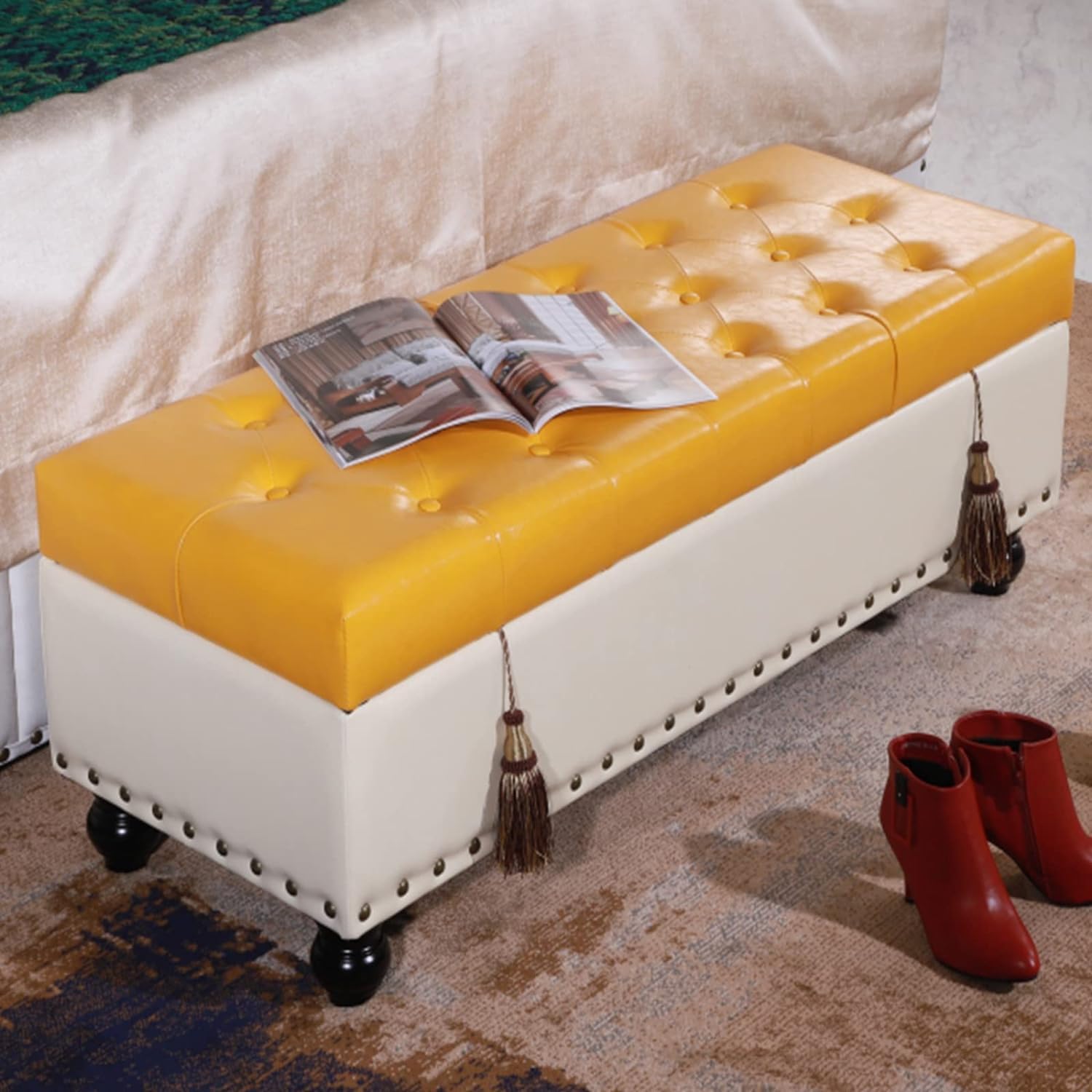 Repose-Pieds en cuir vert pour un salon chic et une chambre ordonnée